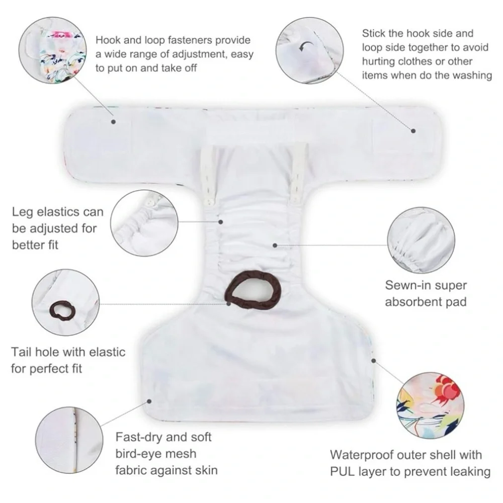 Cute Bone Reusable Dog Diapers Female Washable Doggie Diapers